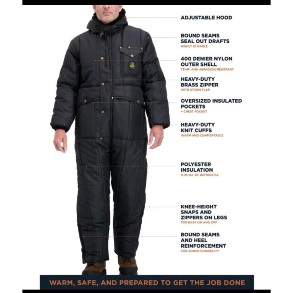 RefrigiWear Insulated Snow Suit w/Hood Cold Protection Coveralls Men's L
